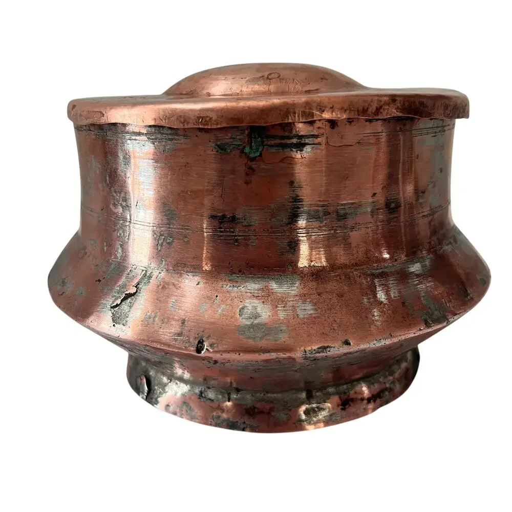 Vintage Hand Hammered Copper Cooking‎ Pot w Lid Rustic Farmhouse Primitive Decor